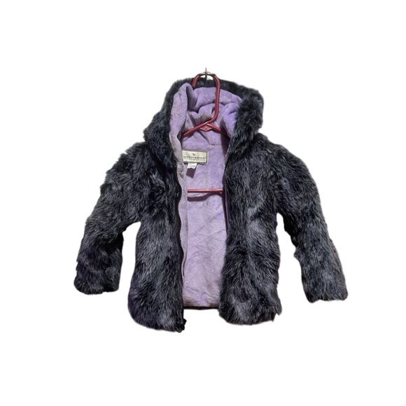 American Widgeon Girl’s Faux Fur Coat Jacket Size 4T Hooded Purple and Gray - Picture 3 of 7